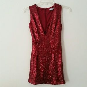 Tobi Burgundy Deep V Sequin Dress
